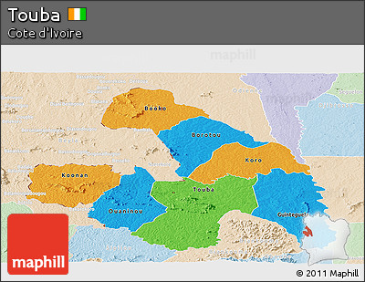 Political Panoramic Map of Touba, lighten