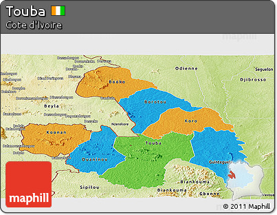 Political Panoramic Map of Touba, physical outside