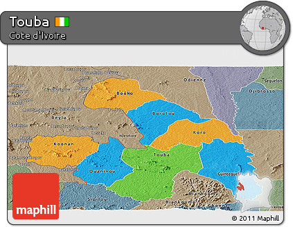 Political Panoramic Map of Touba, semi-desaturated