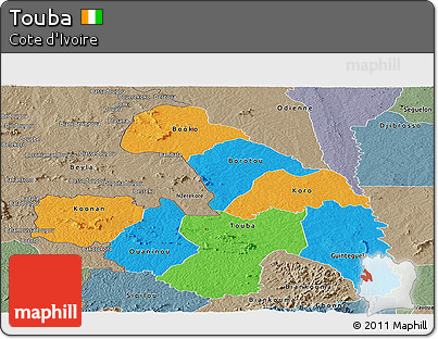Political Panoramic Map of Touba, semi-desaturated