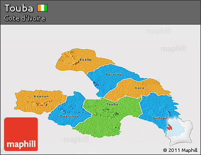 Political Panoramic Map of Touba, single color outside