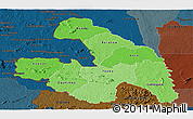 Political Shades Panoramic Map of Touba, darken