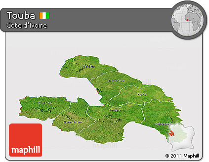 Satellite Panoramic Map of Touba, cropped outside