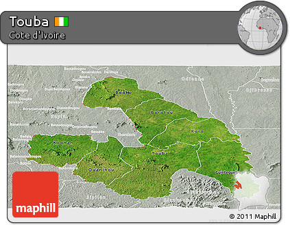 Satellite Panoramic Map of Touba, lighten, semi-desaturated