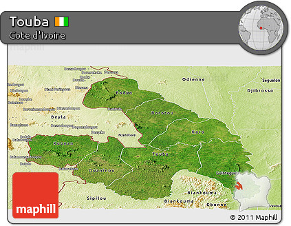 Satellite Panoramic Map of Touba, physical outside