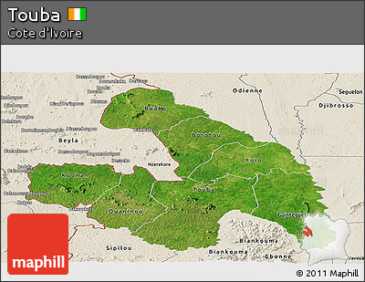 Satellite Panoramic Map of Touba, shaded relief outside