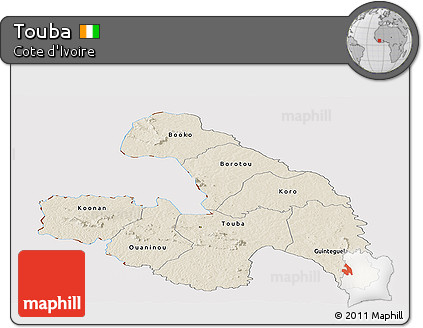 Shaded Relief Panoramic Map of Touba, cropped outside