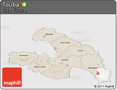 Shaded Relief Panoramic Map of Touba, cropped outside