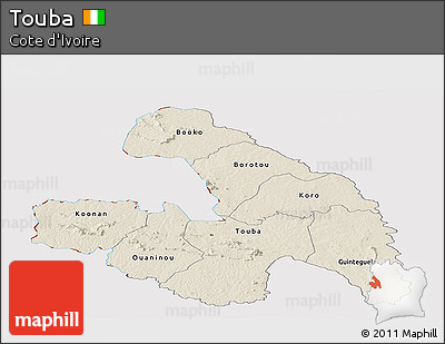 Shaded Relief Panoramic Map of Touba, cropped outside