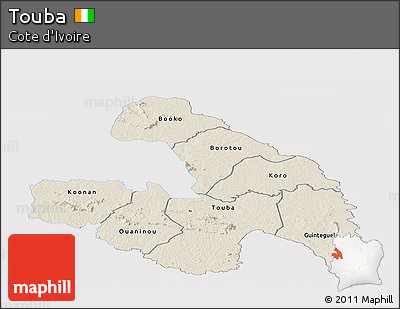 Shaded Relief Panoramic Map of Touba, single color outside