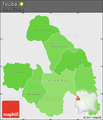 Political Shades Simple Map of Touba, single color outside