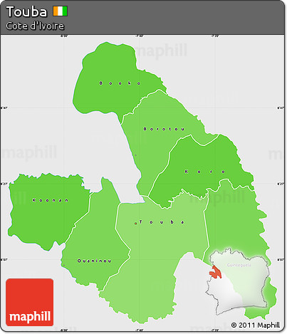 Political Shades Simple Map of Touba, single color outside