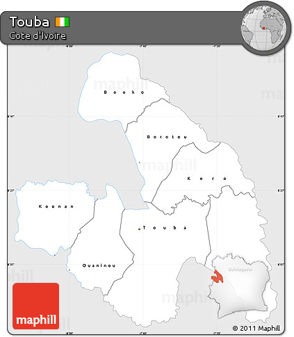 Silver Style Simple Map of Touba, single color outside