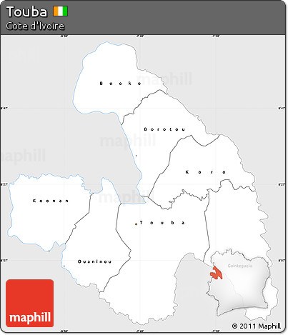 Silver Style Simple Map of Touba, single color outside