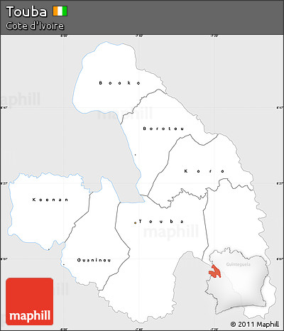 Silver Style Simple Map of Touba, single color outside