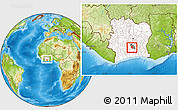 Physical Location Map of Kokoumbo, highlighted country, highlighted parent region, within the entire country