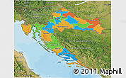 Political 3D Map of Croatia, satellite outside, bathymetry sea