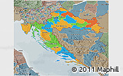 Political 3D Map of Croatia, semi-desaturated
