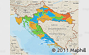 Political 3D Map of Croatia, shaded relief outside, bathymetry sea