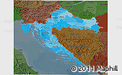 Political Shades 3D Map of Croatia, darken