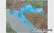 Political Shades 3D Map of Croatia, darken, semi-desaturated
