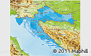 Political Shades 3D Map of Croatia, physical outside