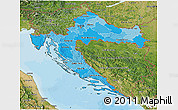 Political Shades 3D Map of Croatia, satellite outside, bathymetry sea