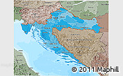 Political Shades 3D Map of Croatia, semi-desaturated, land only