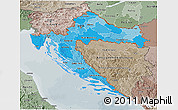 Political Shades 3D Map of Croatia, semi-desaturated