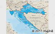 Political Shades 3D Map of Croatia, shaded relief outside, bathymetry sea