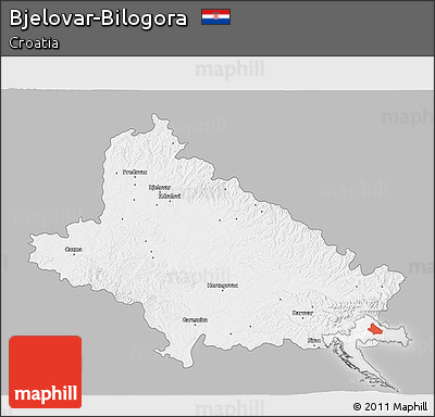 Gray 3D Map of Bjelovar-Bilogora, single color outside