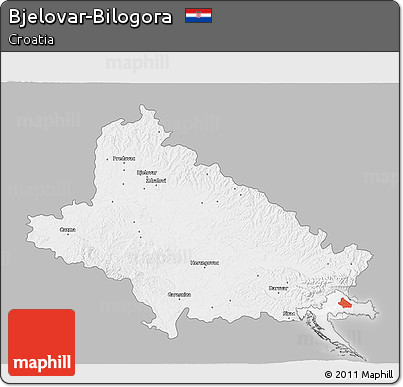 Gray 3D Map of Bjelovar-Bilogora, single color outside