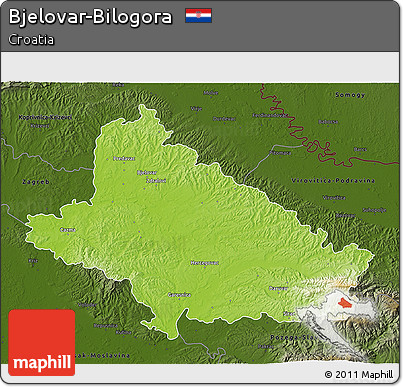 Physical 3D Map of Bjelovar-Bilogora, darken