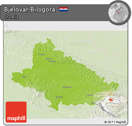 Physical 3D Map of Bjelovar-Bilogora, lighten