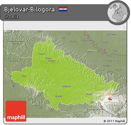 Physical 3D Map of Bjelovar-Bilogora, semi-desaturated