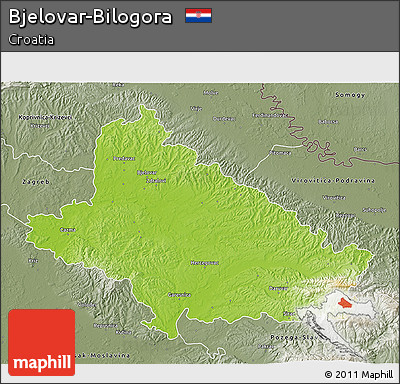 Physical 3D Map of Bjelovar-Bilogora, semi-desaturated
