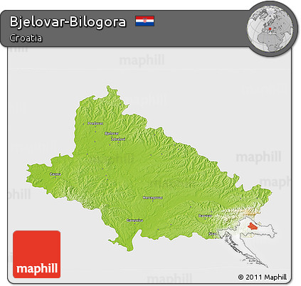 Physical 3D Map of Bjelovar-Bilogora, single color outside