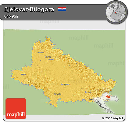 Savanna Style 3D Map of Bjelovar-Bilogora, single color outside