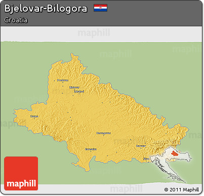Savanna Style 3D Map of Bjelovar-Bilogora, single color outside