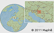 Savanna Style Location Map of Bjelovar-Bilogora, hill shading