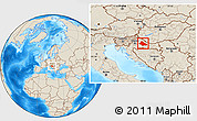 Shaded Relief Location Map of Bjelovar-Bilogora