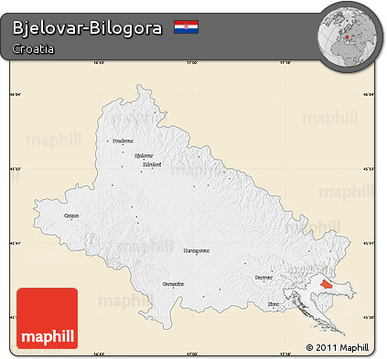 Classic Style Map of Bjelovar-Bilogora, single color outside