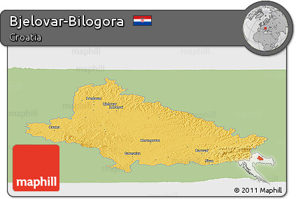 Savanna Style Panoramic Map of Bjelovar-Bilogora, single color outside
