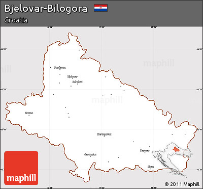 Classic Style Simple Map of Bjelovar-Bilogora, cropped outside