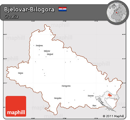 Classic Style Simple Map of Bjelovar-Bilogora, cropped outside