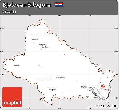Classic Style Simple Map of Bjelovar-Bilogora, cropped outside