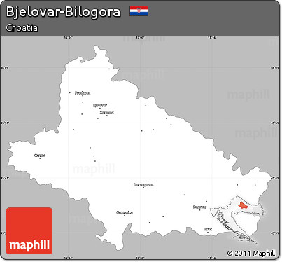 Gray Simple Map of Bjelovar-Bilogora, single color outside