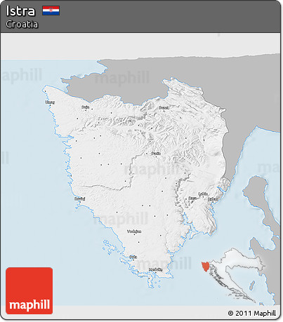 Gray 3D Map of Istra, single color outside