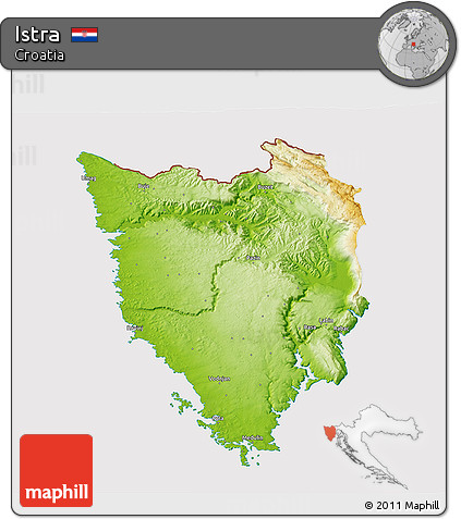 Physical 3D Map of Istra, cropped outside