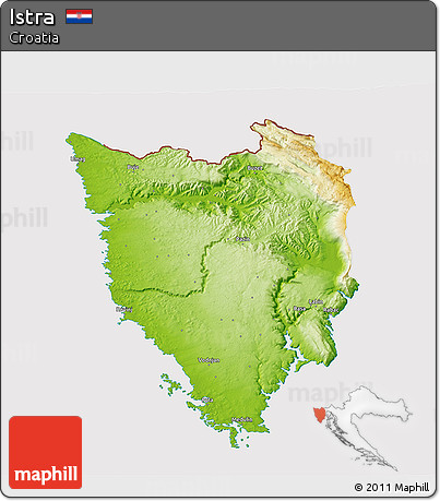 Physical 3D Map of Istra, cropped outside